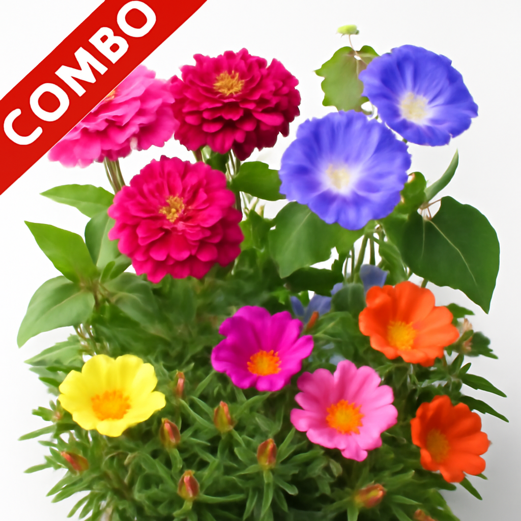 Summer Flower Pack-1 (Zinnia Double, Morning Glory, Portulaca)