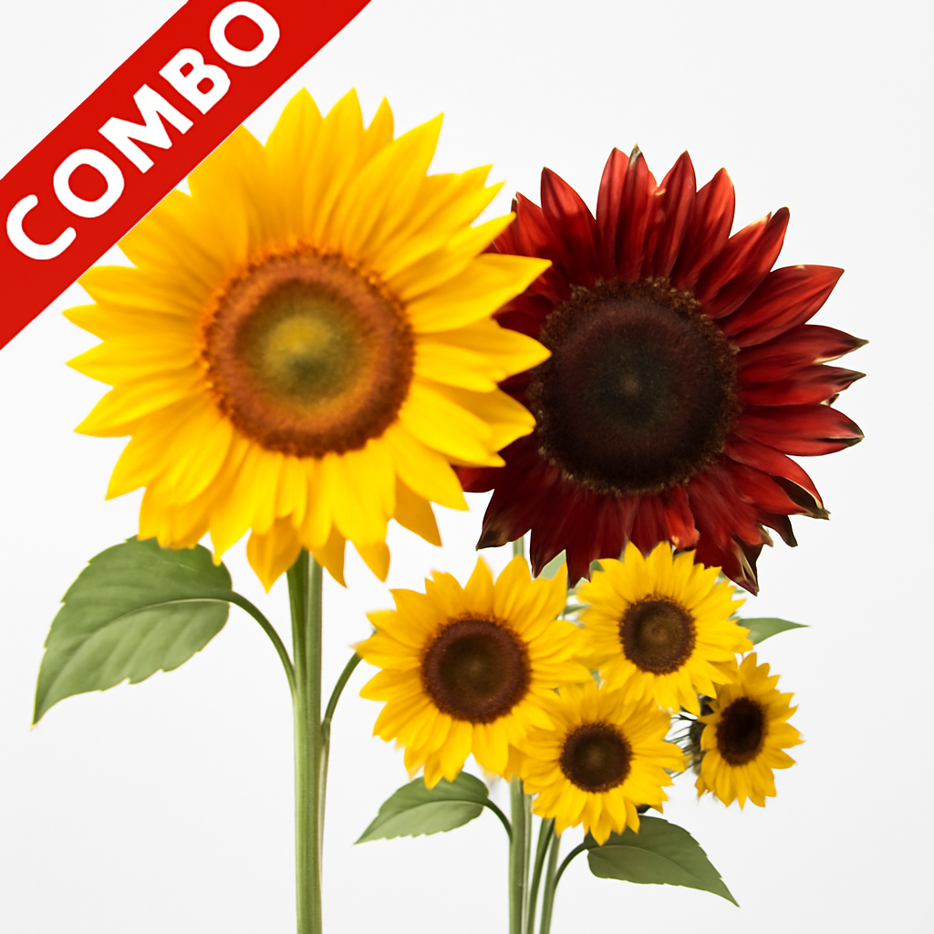 Summer Flower Pack-5 ( Sunflower Tall Surajmukhi, Red and Brown, Miniature Multi Flower)
